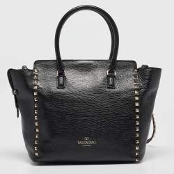 Pre Owned Valentino Black Leather Small Rockstud Trapeze Tote
