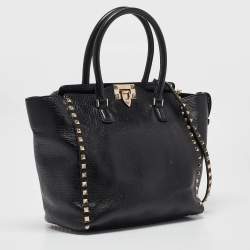 Pre Owned Valentino Black Leather Small Rockstud Trapeze Tote