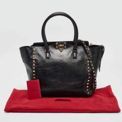 Pre Owned Valentino Black Leather Small Rockstud Trapeze Tote