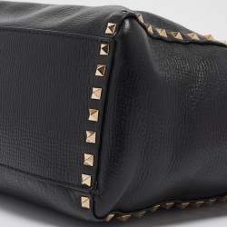 Pre Owned Valentino Black Leather Small Rockstud Trapeze Tote