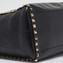 Pre Owned Valentino Black Leather Small Rockstud Trapeze Tote
