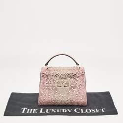 Valentino Pink Suede Crystals Mini VSling Top Handle Bag