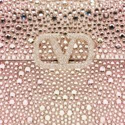 Valentino Pink Suede Crystals Mini VSling Top Handle Bag