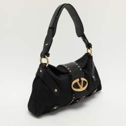 Valentino Black Canvas and Leather Embellished Satchel