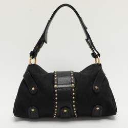 Valentino Black Canvas and Leather Embellished Satchel