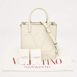 Pre Owned Valentino Off White Leather Small VLogo Walk Tote
