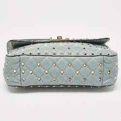 مملوكة مسبقًا Valentino Light Blue Leather Medium Rockstud Spike Top Handle Bag