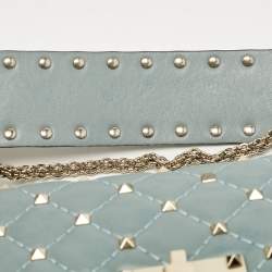 مملوكة مسبقًا Valentino Light Blue Leather Medium Rockstud Spike Top Handle Bag