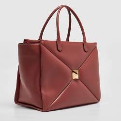 Pre Owned Valentino Brick Red Leather One Stud Tote