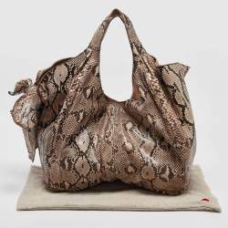 Pre Owned Valentino Beige/Brown Water Snake Bow Hobo