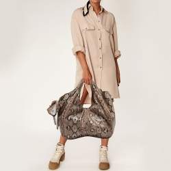 Pre Owned Valentino Beige/Brown Water Snake Bow Hobo