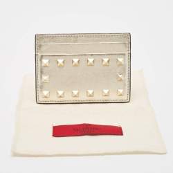 Valentino Light Gold Leather Rockstud Card Case