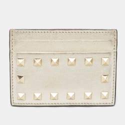 Valentino Light Gold Leather Rockstud Card Case