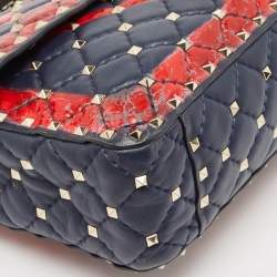 Valentino Blue/Red Quilted Leather Medium Rockstud Spike Heart Top Handle Bag