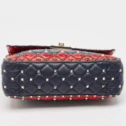 Valentino Blue/Red Quilted Leather Medium Rockstud Spike Heart Top Handle Bag