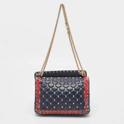 Valentino Blue/Red Quilted Leather Medium Rockstud Spike Heart Top Handle Bag