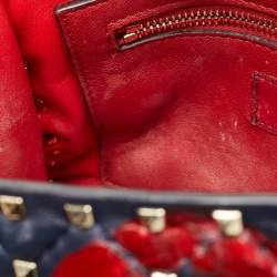 Valentino Blue/Red Quilted Leather Medium Rockstud Spike Heart Top Handle Bag