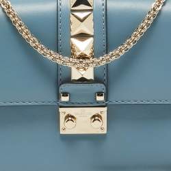 Valentino Blue Leather Small Rockstud Glam Lock Flap Bag