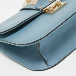 Valentino Blue Leather Small Rockstud Glam Lock Flap Bag