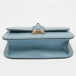 Valentino Blue Leather Small Rockstud Glam Lock Flap Bag