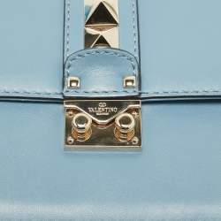 Valentino Blue Leather Small Rockstud Glam Lock Flap Bag