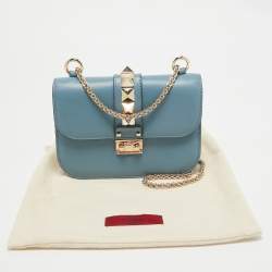 Valentino Blue Leather Small Rockstud Glam Lock Flap Bag