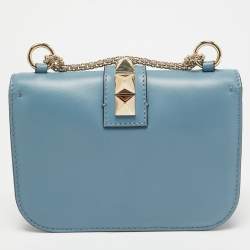 Valentino Blue Leather Small Rockstud Glam Lock Flap Bag