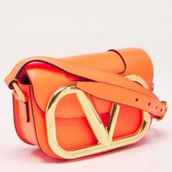 Valentino Neon Orange Leather Small Supervee Crossbody Bag