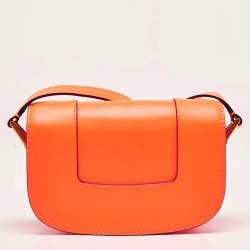 Valentino Neon Orange Leather Small Supervee Crossbody Bag