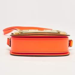 Valentino Neon Orange Leather Small Supervee Crossbody Bag