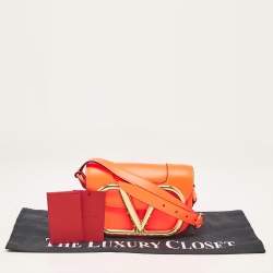 Valentino Neon Orange Leather Small Supervee Crossbody Bag