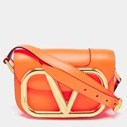 Valentino Neon Orange Leather Small Supervee Crossbody Bag