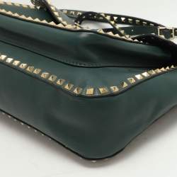 Valentino Green Leather Rockstud Flap Shoulder Bag