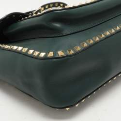 Valentino Green Leather Rockstud Flap Shoulder Bag