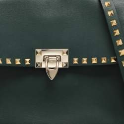 Valentino Green Leather Rockstud Flap Shoulder Bag