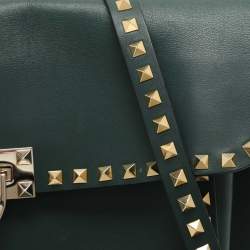 Valentino Green Leather Rockstud Flap Shoulder Bag