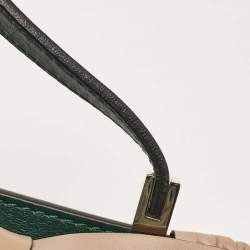 Pre Owned Valentino Green/Beige Leather Aphrodite Bow Top Handle Bag