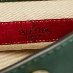 Pre Owned Valentino Green/Beige Leather Aphrodite Bow Top Handle Bag