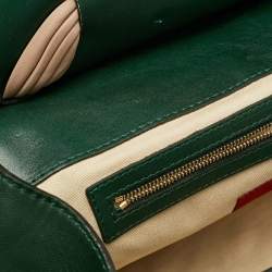 Pre Owned Valentino Green/Beige Leather Aphrodite Bow Top Handle Bag