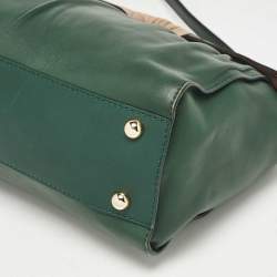 Pre Owned Valentino Green/Beige Leather Aphrodite Bow Top Handle Bag