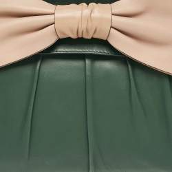 Pre Owned Valentino Green/Beige Leather Aphrodite Bow Top Handle Bag