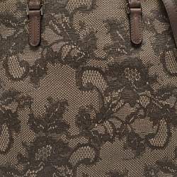 Valentino Beige Lace Print Leather Zip Satchel