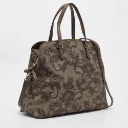 Valentino Beige Lace Print Leather Zip Satchel