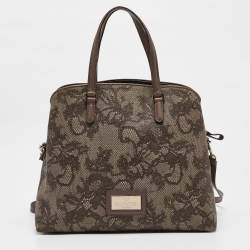 Valentino Beige Lace Print Leather Zip Satchel