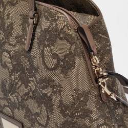 Valentino Beige Lace Print Leather Zip Satchel