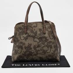 Valentino Beige Lace Print Leather Zip Satchel