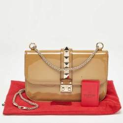 Pre Owned Valentino Beige Patent Leather Medium Rockstud Glam Lock Shoulder Bag