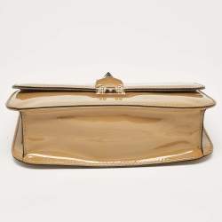 Pre Owned Valentino Beige Patent Leather Medium Rockstud Glam Lock Shoulder Bag