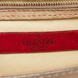 Pre Owned Valentino Beige Patent Leather Medium Rockstud Glam Lock Shoulder Bag