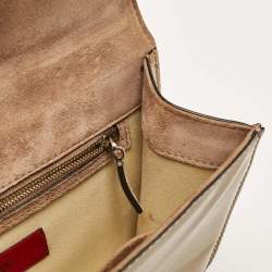 Pre Owned Valentino Beige Patent Leather Medium Rockstud Glam Lock Shoulder Bag